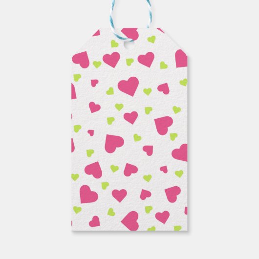 可愛いピンクと緑のタンブルハートパター感謝していン ギフトタグ (裏面)