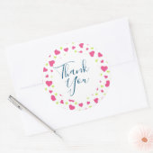 可愛いピンクと緑のタンブルハートパター感謝していン ラウンドシール (封筒)