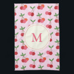 可愛いピンクと赤のさくらんぼパターンカスタムモノグラム キッチンタオル<br><div class="desc">ピンクスタイリッシュと赤の可愛いさくらんぼ柄のキッチンタオル。自分のモノグラムでそれをパーソナライズしなさい。ギフト素晴らしアイディア!</div>