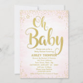 可愛いピンクと金ゴールドオベビースターベビーシャワー 招待状 (正面)