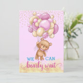 可愛いピンクと金ゴールドテディベアバルーン赤ちゃんシャワー 招待状 (スタンド正面)