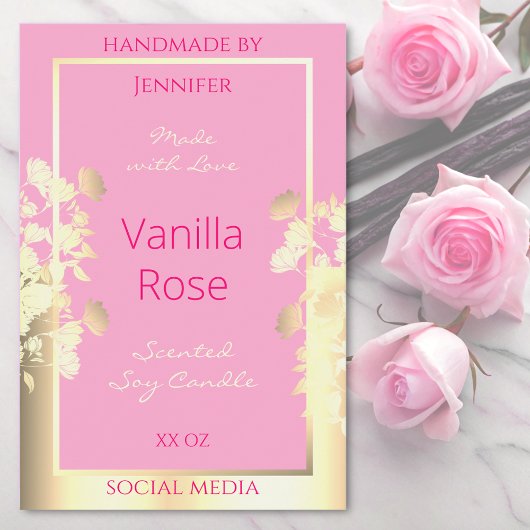 可愛いピンクと金ゴールドフローラ製品の包装ラベル フードラベル