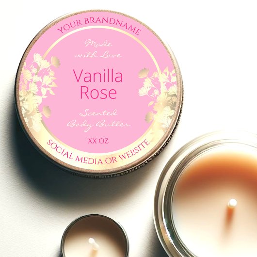 可愛いピンクと金ゴールドフローラ製品の包装ラベル ラウンドシール