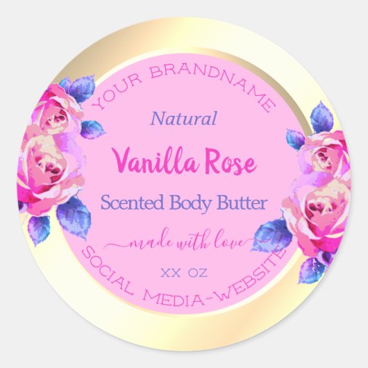 可愛いピンクと金ゴールド製品の包装ラベル可愛い ラウンドシール (正面)