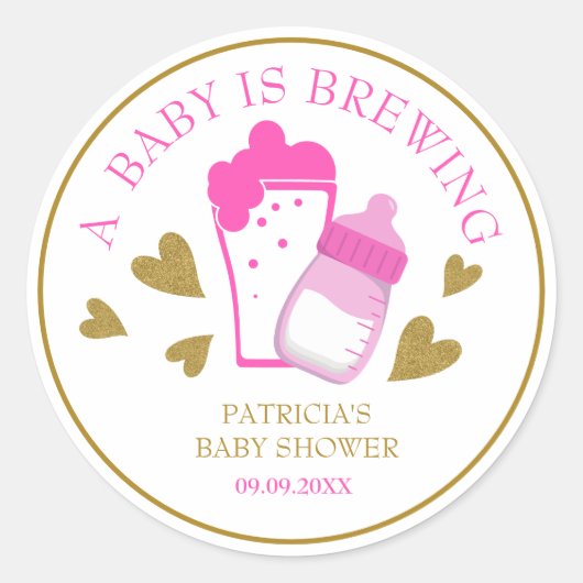 可愛いピンクと金ゴールドAベビーは赤ちゃんシャワーを醸造している ラウンドシール (正面)