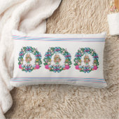 可愛いピンクと青のクリスマスくるみ割りリース ランバークッション (ブランケット)