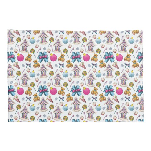 可愛いピンクと青のクリスマスくるみ割りリース 枕カバー (裏面-右)