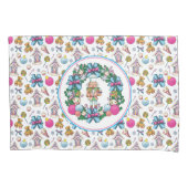 可愛いピンクと青のクリスマスくるみ割りリース 枕カバー (正面左)