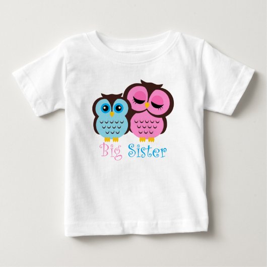 可愛いピンクと青のフクロウ姉の弟 ベビーTシャツ (正面)