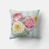 可愛いピンクと黄色のバラとストライプ クッション (裏面)
