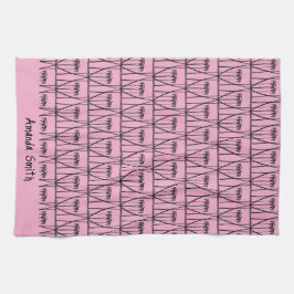 可愛いピンクと黒のココナッツツリーのシルエット キッチンタオル