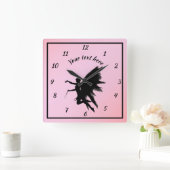 可愛いピンクと黒のシルエットガーリー妖精 スクエア壁時計 (ホーム)