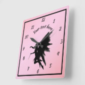 可愛いピンクと黒のシルエットガーリー妖精 スクエア壁時計 (傾斜)
