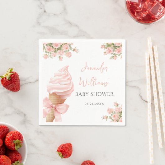 可愛いピンクのアイスクリームコーンボウベビーガールシャワー スタンダードカクテルナプキン (インサイチュ)