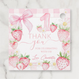 可愛いピンクのイチゴのベリー最初の1歳の誕生日 フェイバータグ