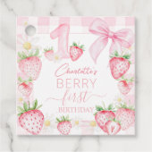 可愛いピンクのイチゴのベリー最初の1歳の誕生日 フェイバータグ (正面)