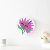 可愛いピンクのウィズミカルなアクリル画 花の絵 ラウンド壁時計 (ホーム)