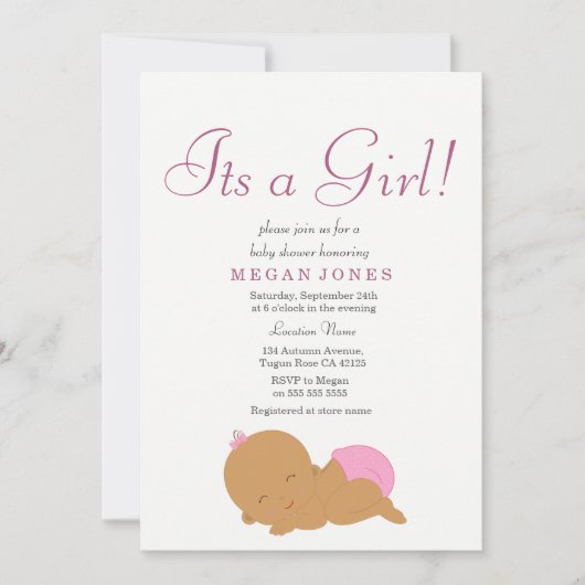 可愛いピンクのエスニックその女の子のシャワーの招待 招待状 (正面)