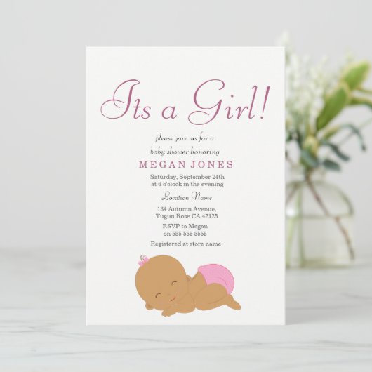 可愛いピンクのエスニックその女の子のシャワーの招待 招待状 (スタンド正面)