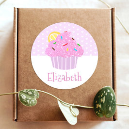 可愛いピンクのカップケーキハートガーリー甘いモダン学校 ラウンドシール