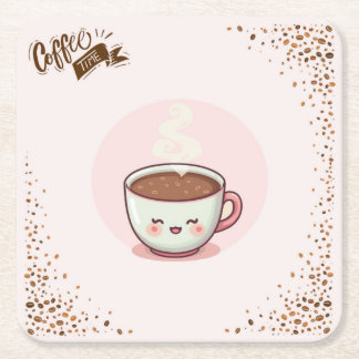 可愛いピンクのカフェオレコースター スクエアペーパーコースター