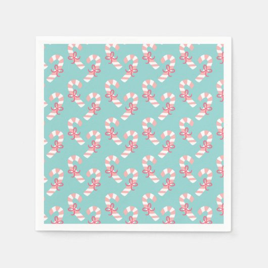 可愛いピンクのキャンディーキーン柄 – アクアブルークリスマス スタンダードカクテルナプキン (正面)