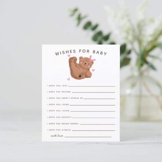可愛いピンクのキューブベアシャワーの願いベビーカード (スタンド正面)