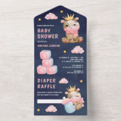 可愛いピンクのクイーンカウガールネイビーブルーベビーシャワー オールインワン招待状 (内側)