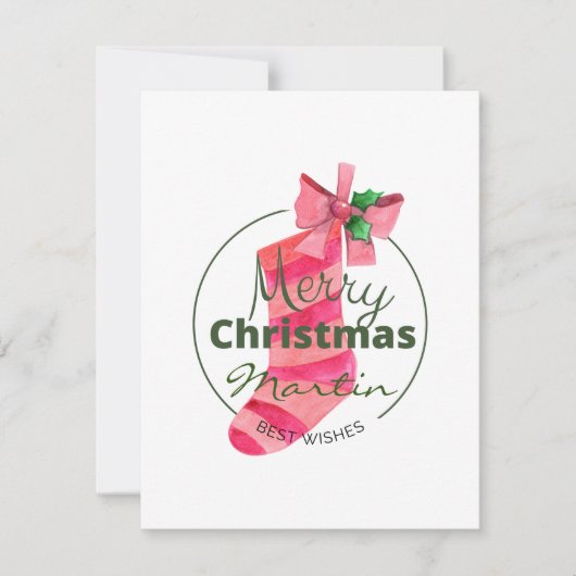 可愛いピンクのクリスマスソックスクリプトシック ノートカード (正面)