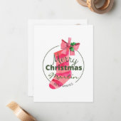 可愛いピンクのクリスマスソックスクリプトシック ノートカード (正面/裏面インサイチュ)