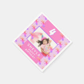 可愛いピンクのゲッコリザードキッドの誕生日パーティー写真 スタンダードカクテルナプキン (角)