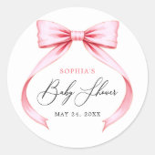 可愛いピンクのコケット弓赤ちゃんシャワー ラウンドシール (正面)