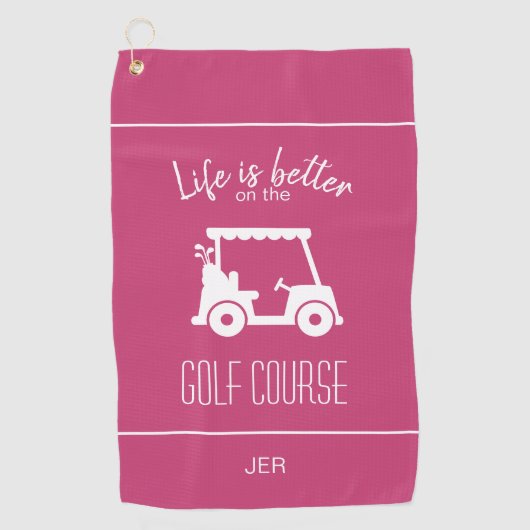 可愛いピンクのゴルフカートのゴルファーかわいいゴルフコガーリーース ゴルフタオル (正面)
