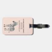 可愛いピンクのサファリゼブラの漫画と名前の子供 ラゲッジタグ (裏面横)