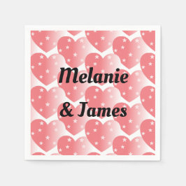 可愛いピンクのスターハートパターン正方形ステッカー スタンダードカクテルナプキン