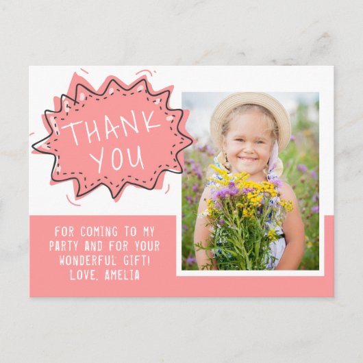 可愛いピンクのスピーチクラウド誕生日ありがとうございました ポストカード (正面)