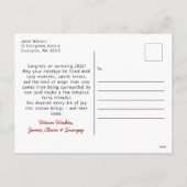 可愛いピンクのスレイベル鳴るドッグディバクリスマス シーズンポストカード (裏面)