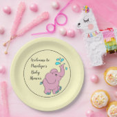 可愛いピンクのゾウお名前ベビーシャワーテープ ペーパープレート (パーティー)