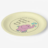 可愛いピンクのゾウお名前ベビーシャワーテープ ペーパープレート (アングル)