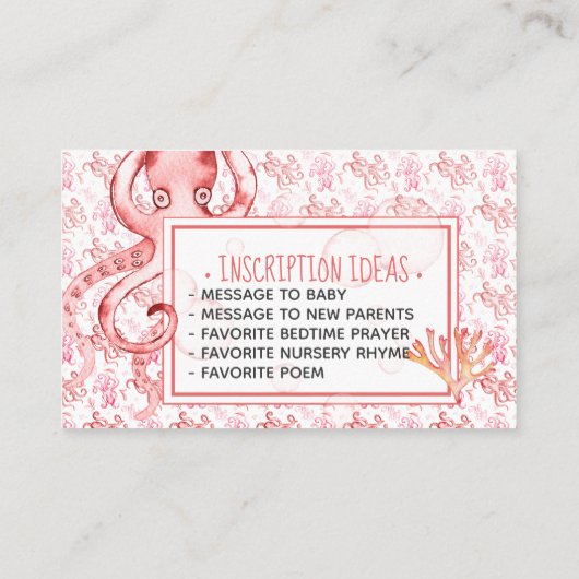 可愛いピンクのタコ赤ちゃんシャワーブックリクエストカード 名刺 (裏面)