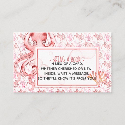 可愛いピンクのタコ赤ちゃんシャワーブックリクエストカード 名刺 (正面)