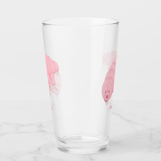 可愛いピンクのタディグレード水クマの漫画 タンブラーグラス (右)