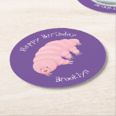 可愛いピンクのタディグレード水クマの漫画 ラウンドペーパーコースター (アングル)