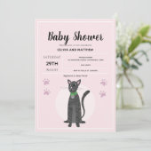 可愛いピンクのタビー猫の漫画の赤ちゃんシャワー 招待状 (スタンド正面)