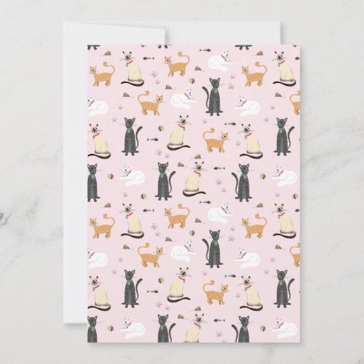 可愛いピンクのタビー猫の漫画の赤ちゃんシャワー 招待状 (裏面)