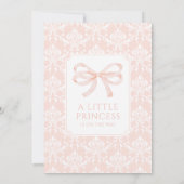 可愛いピンクのダマスク弓ベビーガールシャワー 招待状 (裏面)