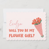 可愛いピンクのチューリップパーソナライズされたフラワーガール提案 カード (正面)