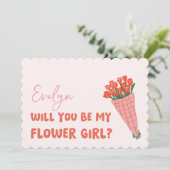可愛いピンクのチューリップパーソナライズされたフラワーガール提案 カード (スタンド正面)