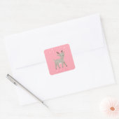 可愛いピンクのトナカイ 名前入り 子供へのクリスマスプレゼント スクエアシール (封筒)