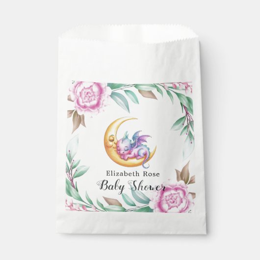 可愛いピンクのドラゴンと牡丹ガール赤ちゃんシャワー フェイバーバッグ (正面)